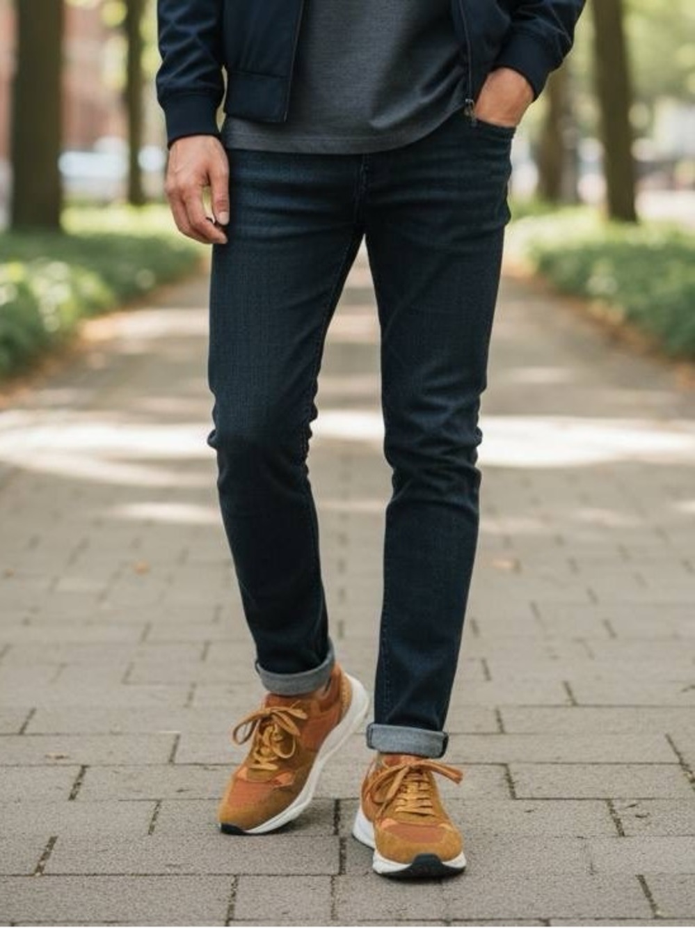 Baldinini Men's Casual Suede Sneakers in Mustard Brown and White